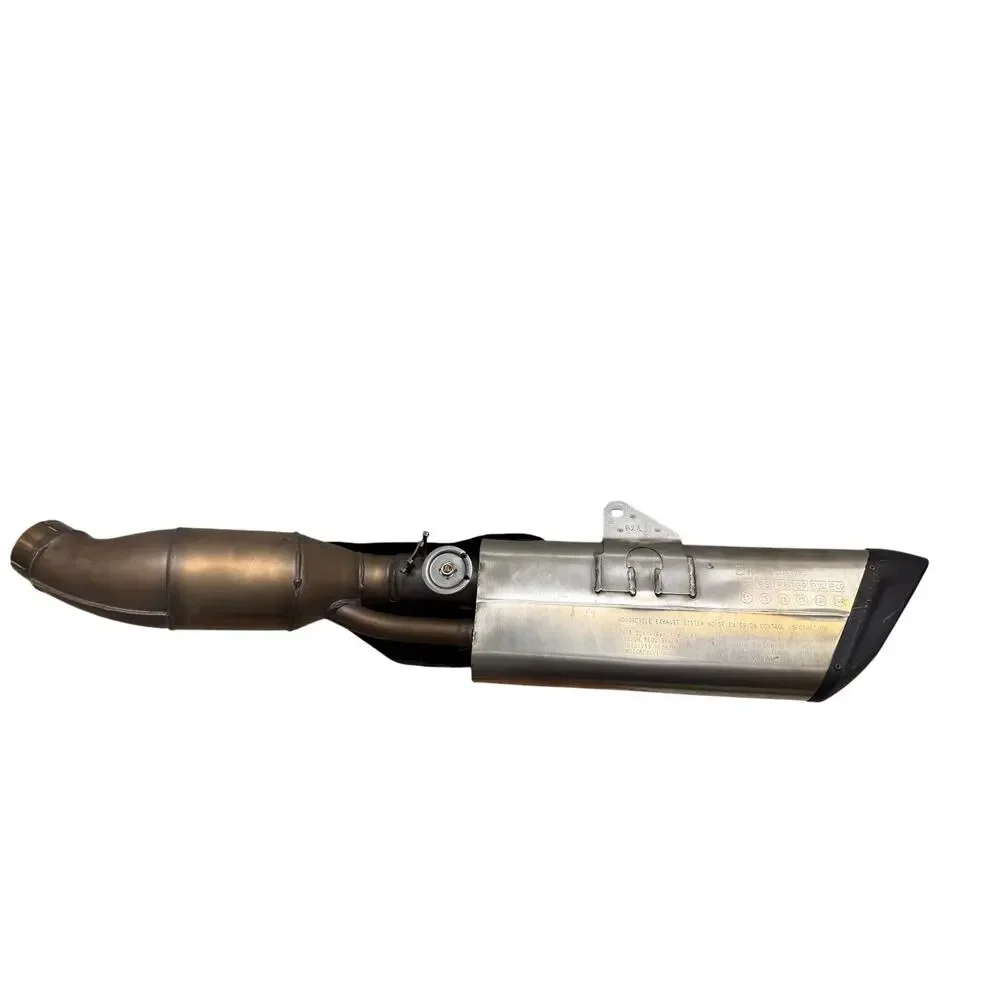 . motorcycle exhaust system, specifically an SC-Project exhaust for an Aprilia